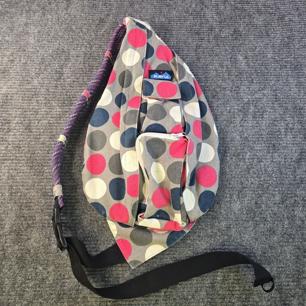 KAVU Canvas Rope Bag Crossbody Polka Dot Sling Bag Backpack "Got Dots" Outdoors
